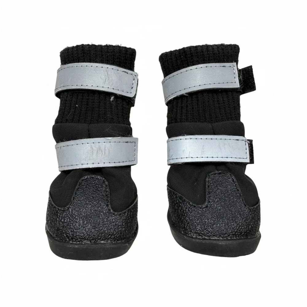 Small Black Dog Boots Paw Protectors with Reflective Straps & Anti-Slip Soles